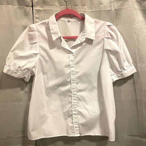 Women’s Bleuh Ciel White Button Down Short-Sleeve • Size Large • Great Condition - Picture 1 of 4